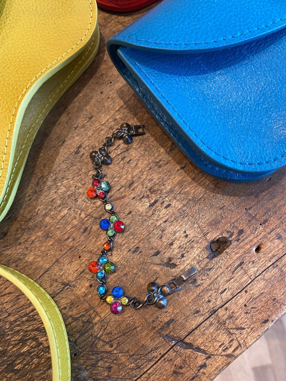 Colorful Multi-Gem Bracelet with Antique Brass Chain